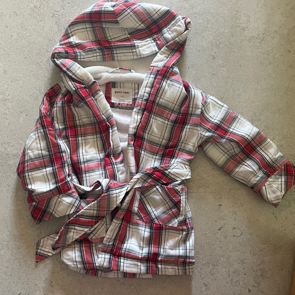 Petit Lem Red and White Plaid Hooded Robe